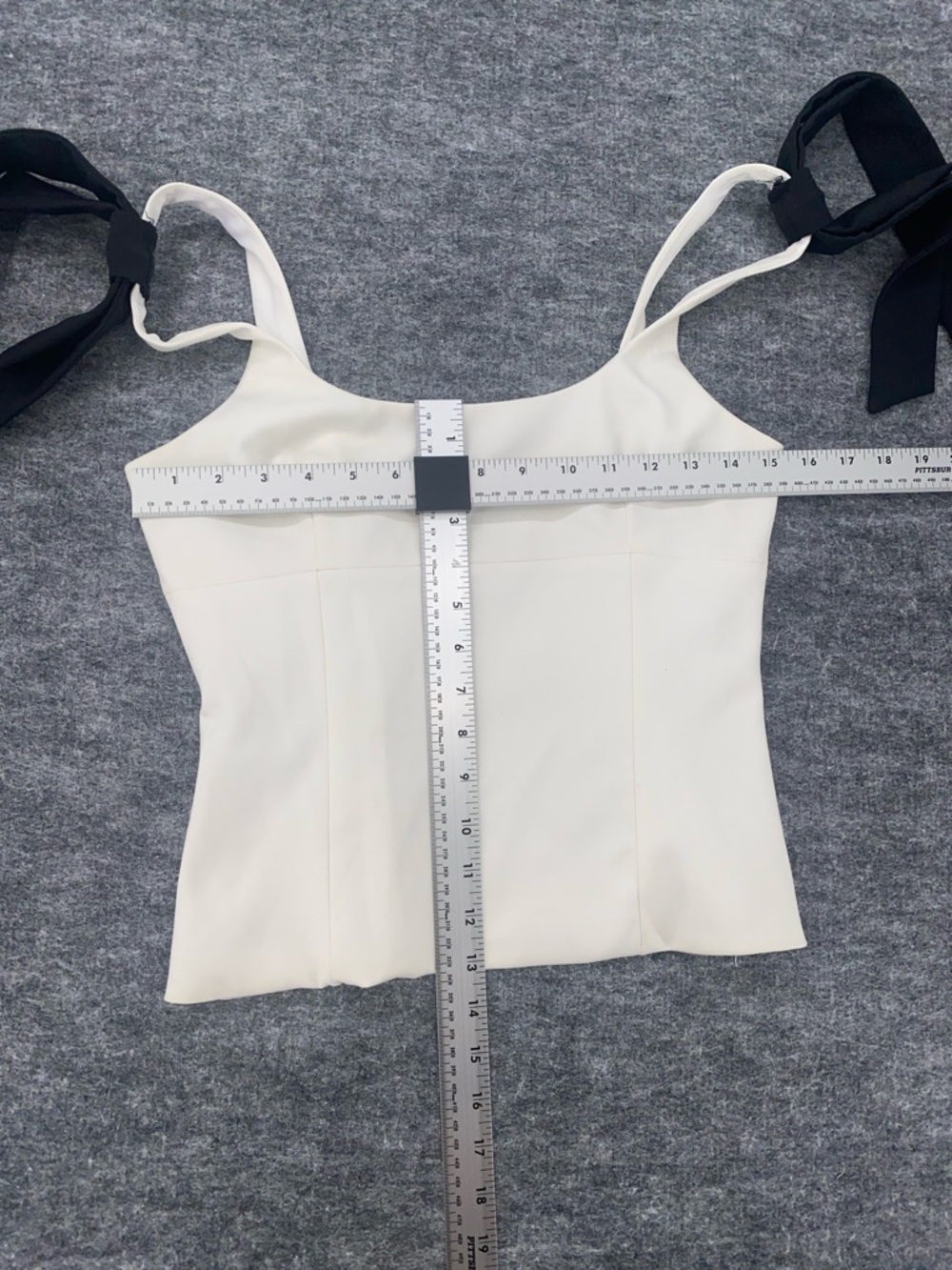 Zara Ribbon Strap Corset Style Crop Top Ivory Black Size S - Picture 2 of 5
